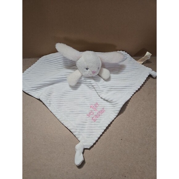 My 1st Easter White Bunny Plush Lovey Baby‎ Security Blanket Toy Rattle Rabbit - Picture 1 of 5